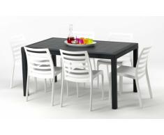 Conjunto mesa rectangular y sillas Polyrattan jardin bar exterior r...