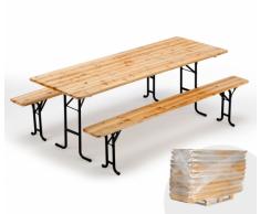 Conjunto mesa bancos de madera fiesta ferias 220x80 cm stock 10 pz