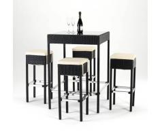 Conjunto mesa y taburetes Polyrattan cristal jardin bar exterior cu...