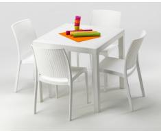 Conjunto mesa y sillas Polyrattan jardin bar exterior cuadrado blan...