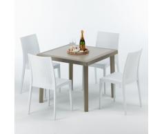 Conjunto mesa cuadrada y 4 sillas Polyrattan jardin bar exterior cu...