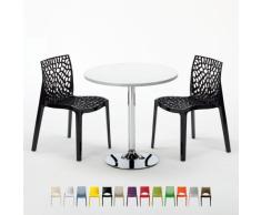 Mesa pequeña redonda blanco con 2 sillas color bar cafeteria