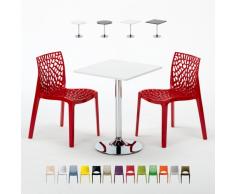 Mesa pequeña cuadrada blanco con 2 sillas colores para bar