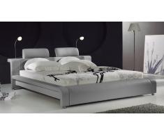 Bianco - Cama de diseño imitación piel con lámpara