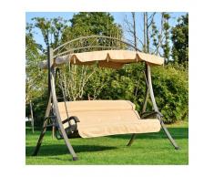 OUTSUNNY Columpio Balancin de Jardin 3 Plazas Balancin con Techo Crema - OUTSUNNY