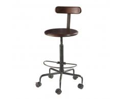 Silla alta industrial con ruedas de madera maciza de palo rosa y metal Industry