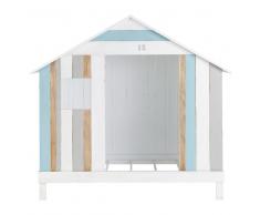 Cama-cabaña infantil 90 × 190 cm de madera blanca y azul Océan