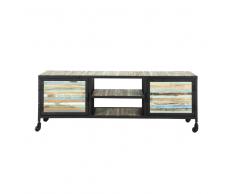 Mueble de TV con ruedas de metal y madera negro An. 140 cm Bahia