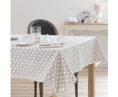 Mantel engomado a lunares de lino beis 140 x 250 cm