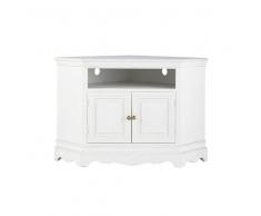 Mueble de TV blanco esquinero de madera de paulonia An. 105 cm Joséphine