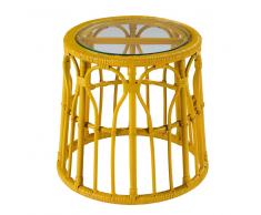 Mesa auxiliar de cristal y mimbre amarillo PESSOA