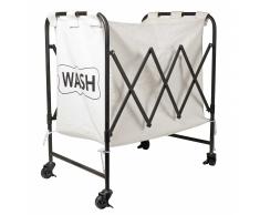 Cesta de la ropa de tela estampada y metal negro GUSTAVE