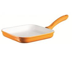 Domestic TOP Selection Mäser Serie Alioth - Sartén parrilla (24 cm, aluminio, con revestimiento de cerámica ILAG, 2 mm, con tapa de cristal), color naranja
