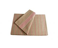 Campagne Table Linen - Mantel, 140 x 240 cm, diseo de rayas, color rojo, marrn y blanco