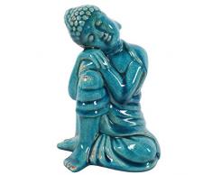 Algo diferente de cerámica figura decorativa de Buda, color azul