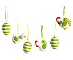 Brauns-Heitmann 60614 - Adornos de Pascua (6 - 7 cm, 12 unidades), diseño de huevos, gallinas y patos en blanco y verde