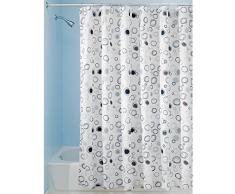 InterDesign Doodle Cortina de ducha | Cortinas estampadas para bañera o plato de ducha | 183 x 183 cm | Alegre cortina de baño con dibujo de círculos | Poliéster negro/marrón