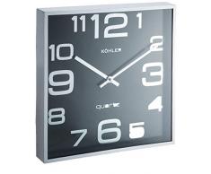 H & H F87 H & H Reloj de pared, cuadrado, 28, Negro/Plata, 29 x 29 x 5 cm