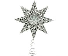 WeRChristmas - Estrella para árbol de Navidad (21 cm, plástico resistente, con purpurina), color plateado