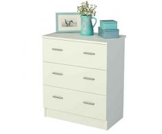Samblo Nami - Cómoda de melamina con 3 cajones (varios colores) de 60 cm de ancho, color blanco