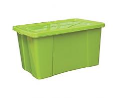 Mondex PLS418-25 - Caja de almacenaje con tapa para mantas, plástico transparente, 58,5 x 38,5 x 31 cm, 48 l, plástico, verde, 48 L