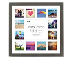Inov8 16 x 40,64 cm Insta-Frame Marco de fotos de madera para Instagram 13/de estampado a cuadros de fotos con paspartú blanco y blanco con borde, marrón