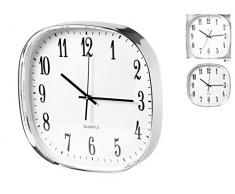 H & H 1550 H & H Reloj de pared, cuadrado, 30 cromo, Metal, Blanco, 31 x 34 x 6 cm