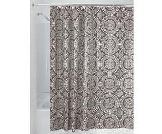 InterDesign Medallion Cortina de baño textil | Cortina para baño de 180 cm x 200 cm para bañera y plato de ducha | Cortina de ducha con borde superior reforzado | Poliéster beis