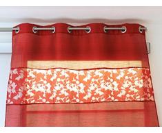 Cortina jacquard y visillo devoré BIRD rojos