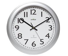 Unilux Wave - Reloj de pared (AA, Acero inoxidable, Color blanco, Acero inoxidable, Vidrio)