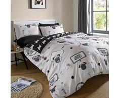 Dreamscene – Juego de cama de funda de edredón con funda de almohada Pug perro walkies – King