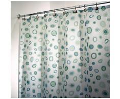 InterDesign Kiko SC Cortina de ducha , Cortinas estampadas para bañera o plato de ducha , 183 x 183 cm , Alegre cortina de baño con círculos de colores , Poliéster azul/verde