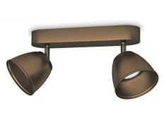 Philips myLiving County - Barra de focos, 2 luces, iluminación interior, metal, luz blanca cálida, 45°, 4 W, color bronce