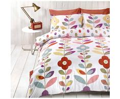 Just Contempo - Juego de funda nórdica y dos fundas de almohada, diseño reversible de flores, multicolor, mezcla de algodón, multicolor (rojo azul amarillo verde), Double Duvet Cover