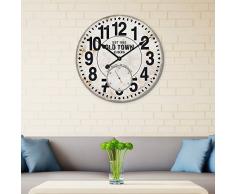 Walplus BJ-V3II-8DQM - Reloj de pared, MDF, color negro y blanco