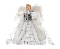 WeRChristmas - Figura para árbol de Navidad (30 cm, diseño de ángel, alas de plumas), color plateado y blanco