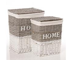 Cesto para la colada de mimbre blanco y gris modelo Home Set, 2 piezas, dimensiones: 47 x 35 x 59 cm