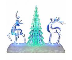 WeRChristmas Pre-Lit LED que cambia de color árbol de Navidad Musical y reno Escena Decoración, Plástico, Multicolor, 24 cm
