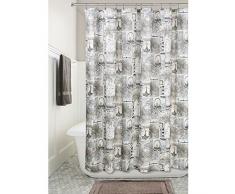 InterDesign Paris SC Cortina de baño con dibujo de París | Cortinas para bañera o plato de ducha de 183 x 183 cm | Cortina de ducha con ojales | Poliéster marrón