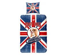 Good Morning para cama de matrimonio algodón 100 por ciento de funda de edredón infantil de perro Niños, azul