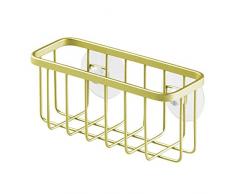 InterDesign - Gia - Canasto-organizador de lavabo con ventosas, para esponjas, estropajos, tapones de desagüe de fregadero - Oro perla