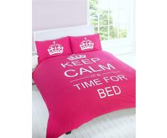 Just Contempo - Juego de funda nórdica y funda de almohada (algodón y poliéster), diseño con texto Keep calm Its time for bed, polialgodón, rosa, funda de edredón doble (infantil)