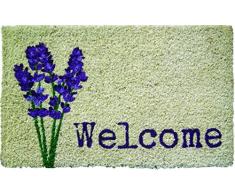 Entryways - Felpudo (45 x 75 cm, fibra de coco), diseño de flor de lavanda y mensaje Welcome