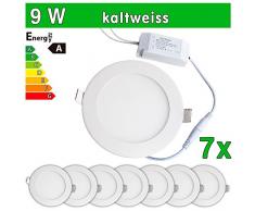 7 x LEDVero funda utlrafina Panel LED 2835 SMD 9 W rejilla de ventilación redonda de luz blanca fría luz ultrafino para techo