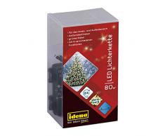 Idena 30438 - Guirnalda de luces led (80 unidades, para interiores y exteriores, funciona con pilas, con temporizador, luz blanca cálida)
