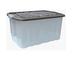 Mondex PLS515-12 - Caja de almacenaje con tapa para mantas, plástico transparente, 57,5 x 38,5 x 30 cm, 45 l, plástico, marrón, 45 L