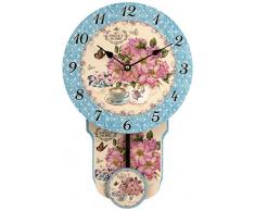H&H Fiori Reloj con Péndulo, madera, Azul Claro
