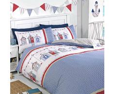 Cerca de la casa de la playa juego de funda nórdica con cuadros y Reversible de la raya azul blanco rojo con color, algodón poliéster, White Blue Red Beige, doble