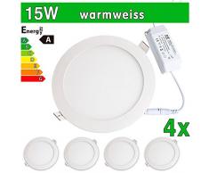 4 x funda utlrafina LEDVero Panel LED SMD 2835 15 W rejilla de ventilación redonda de luz blanca cálida de luz ultrafino para techo