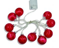 Guirnalda color y Weinberger guirnalda luminosa LED con 10 bolas de Navidad, sin pilas 3 x AAA batteriebbetrieben, cristal, 6 cm, juego de 1, rojo 76822,31